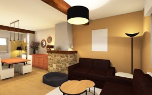 Salon & salle à manger après décoration & aménagement intérieur image réaliste en 3D