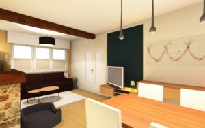 Salon & salle à manger après décoration & aménagement intérieur image réaliste en 3D