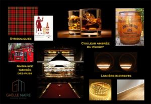 planche inspiration sur le thème du whisky pour cette salle de billard privée
